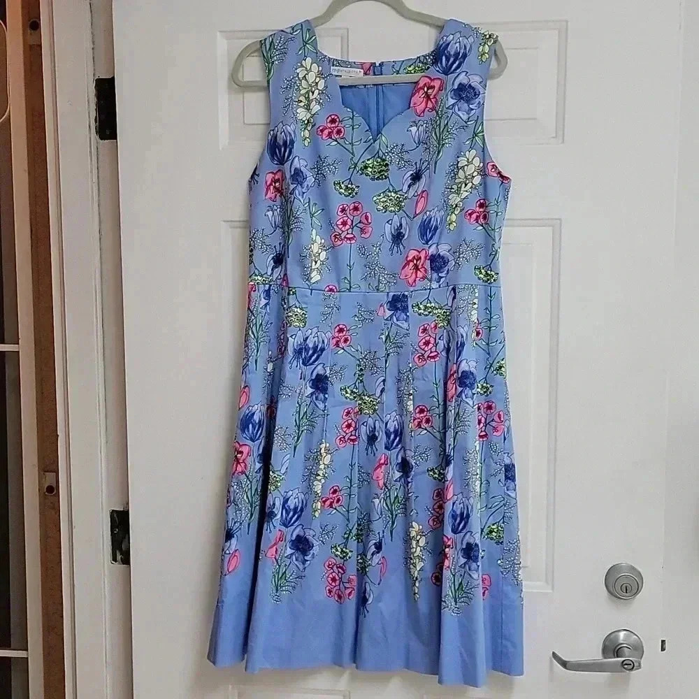 Talbots - Periwinkle Blue floral pleated cotton tea dress